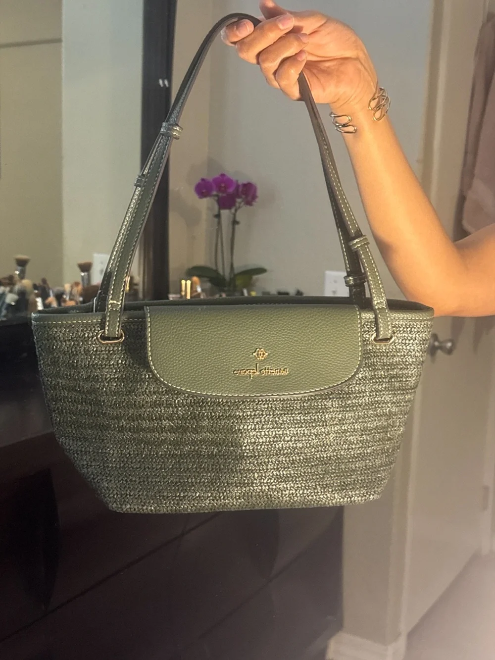Olive Green Woven Tote Bag / Shoulder bag